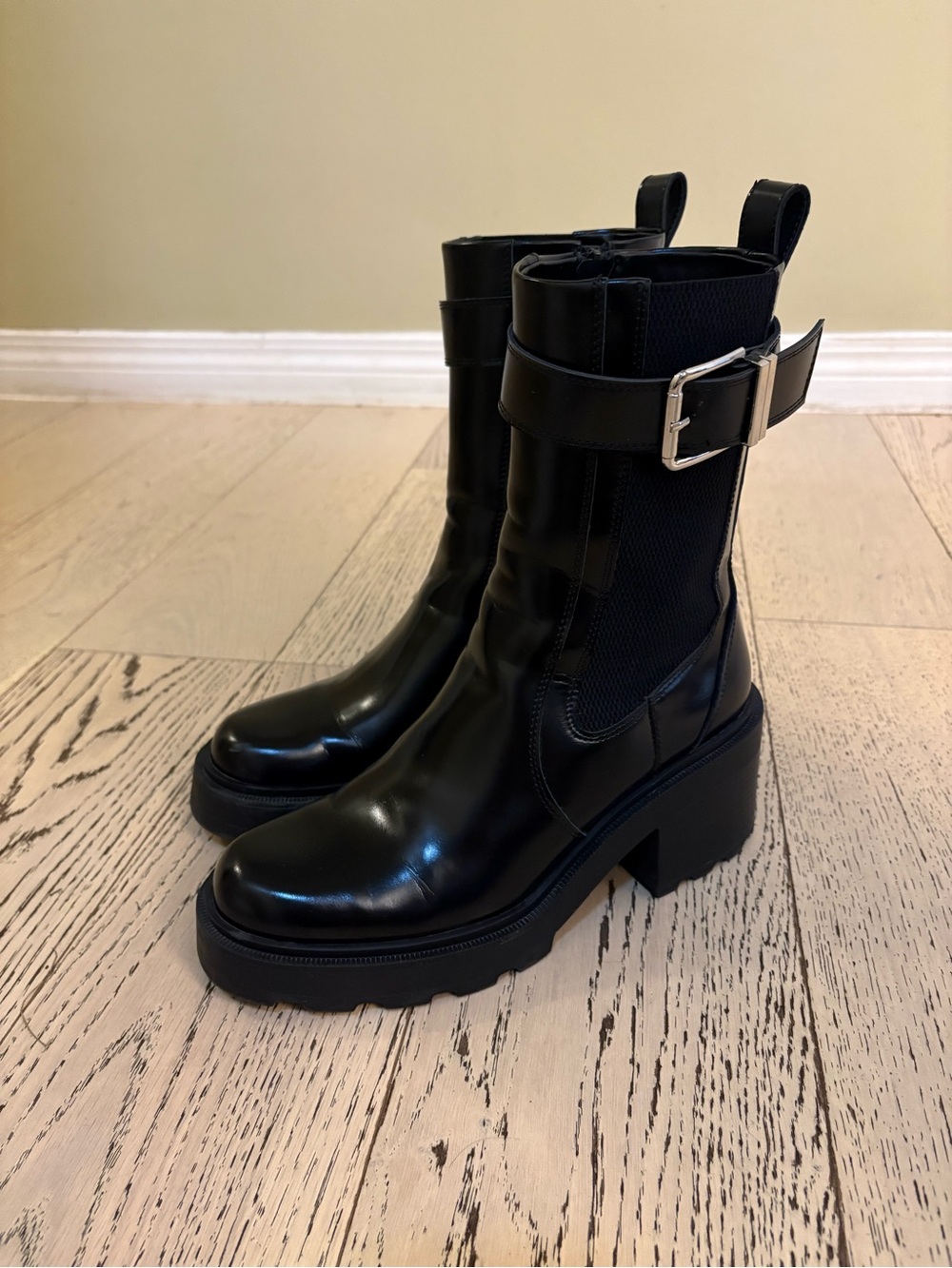 Zara Platform Lug Chelsea Boots with Buckle Strap Size 39 - Picture 2 of 10